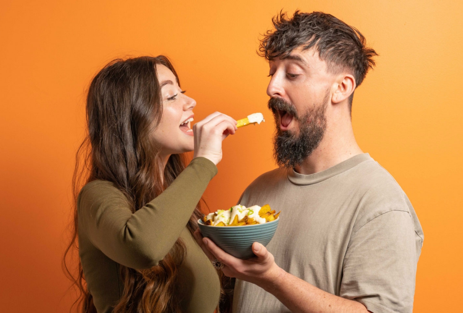 Couple eating mayonaise